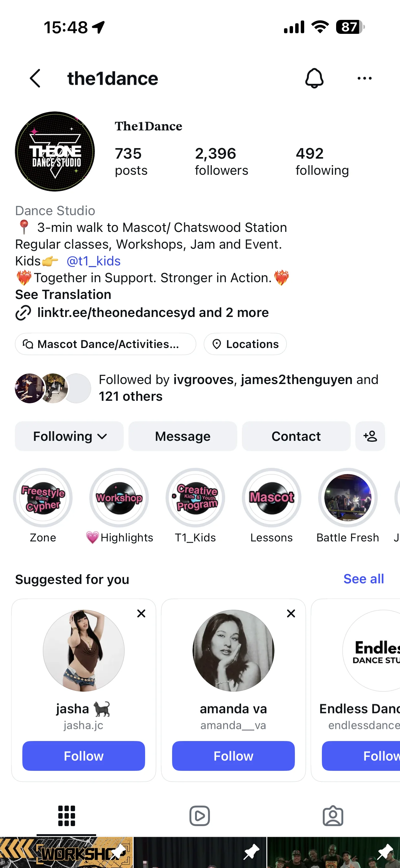 The1Dance Instagram profile snapshot