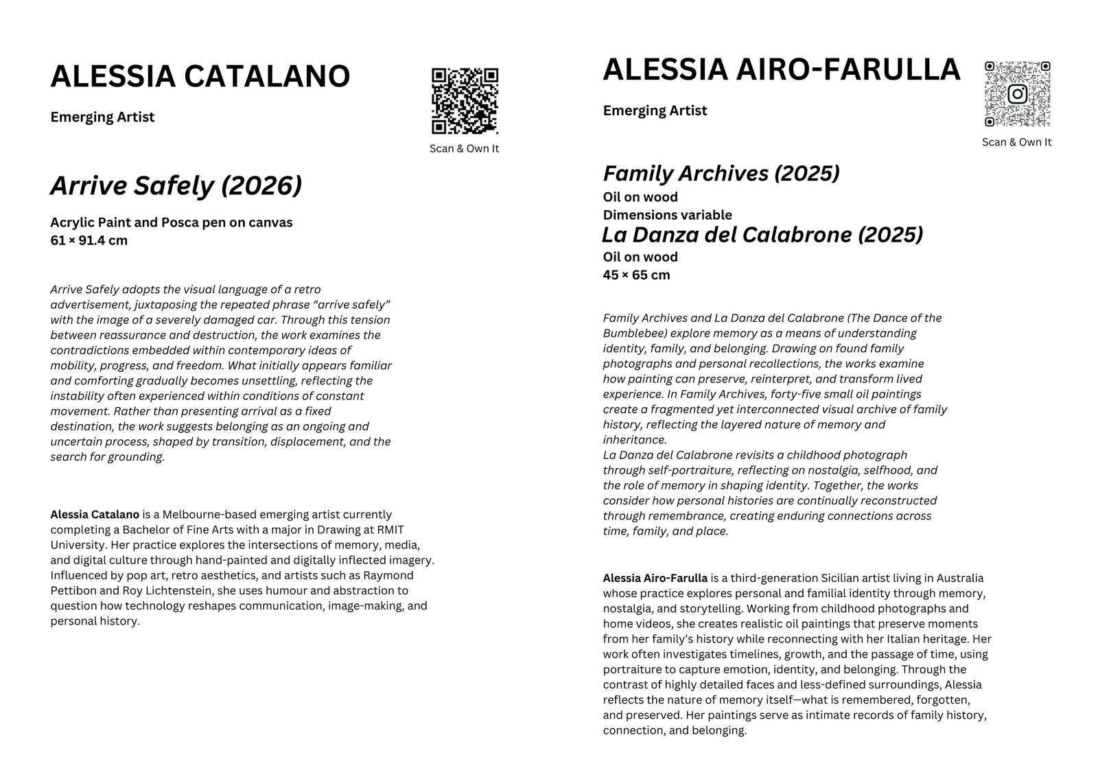 Exhibition guide artist profiles
