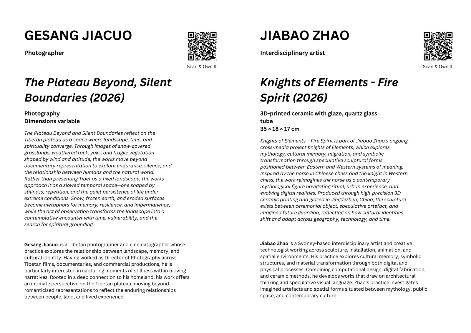 Exhibition guide photography and sculpture profiles